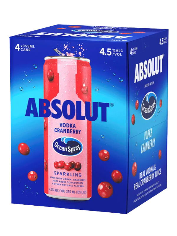 Absolut Ocean Spray Cranberry 4pk 12oz Cn