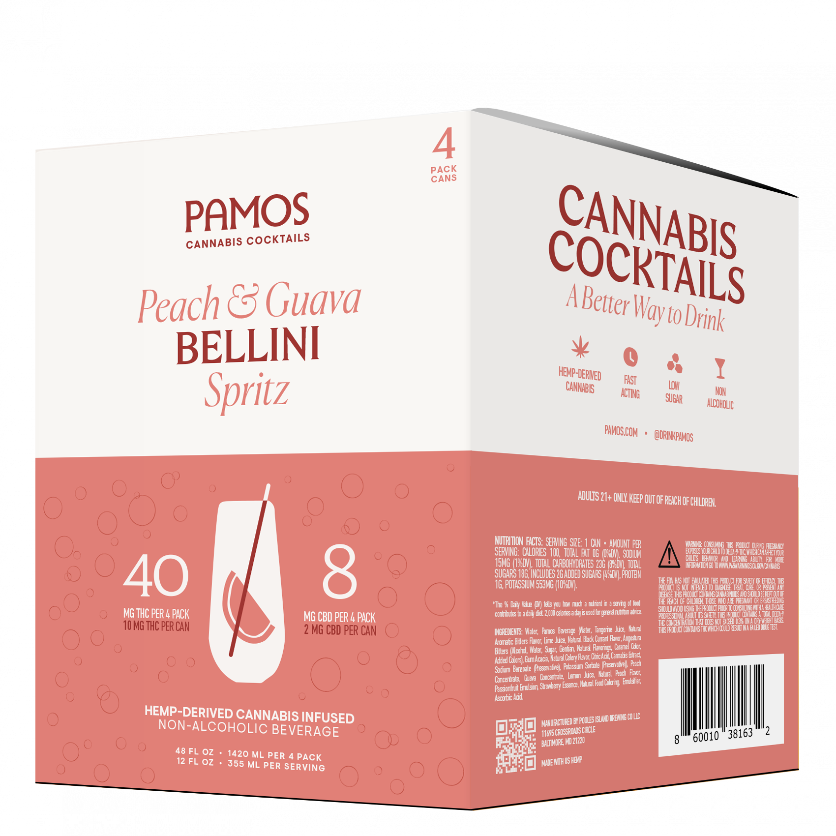 Pamos Peach Guava Bellini Spritz THC 10Mg 12oz 4pk Cn